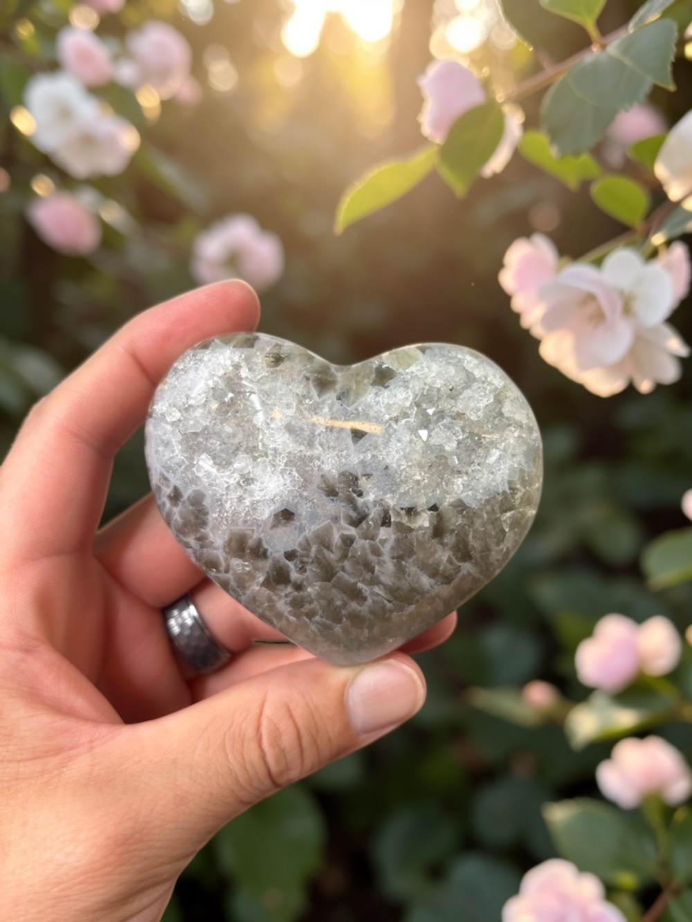 Heart-Shaped druzy quartz crystals or calcite